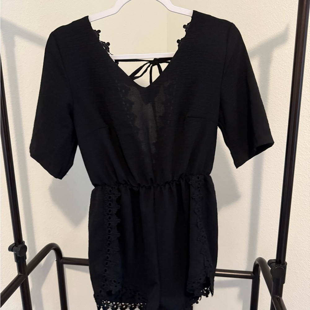 Chic Black Lace-Trimmed Romper